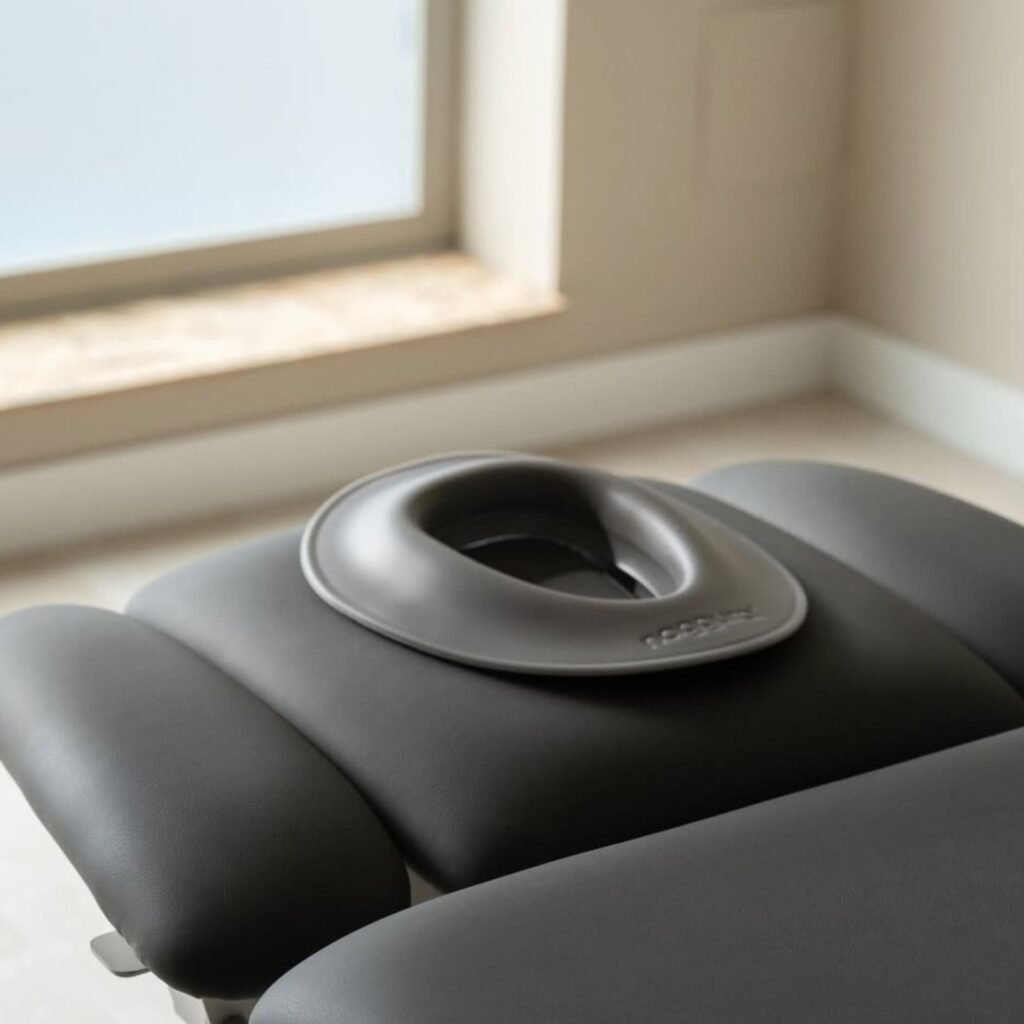 Le coussin en gel Naggura Face+ est adapté à toutes les tables de traitement Naggura et se distingue par sa conception sans couture, permettant un nettoyage facile après chaque patient. Il s’adapte parfaitement à chaque visage et offre un grand confort en position ventrale.