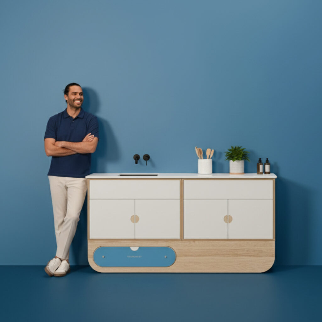 Moderne keuken met stijlvolle meubels en accessoires.