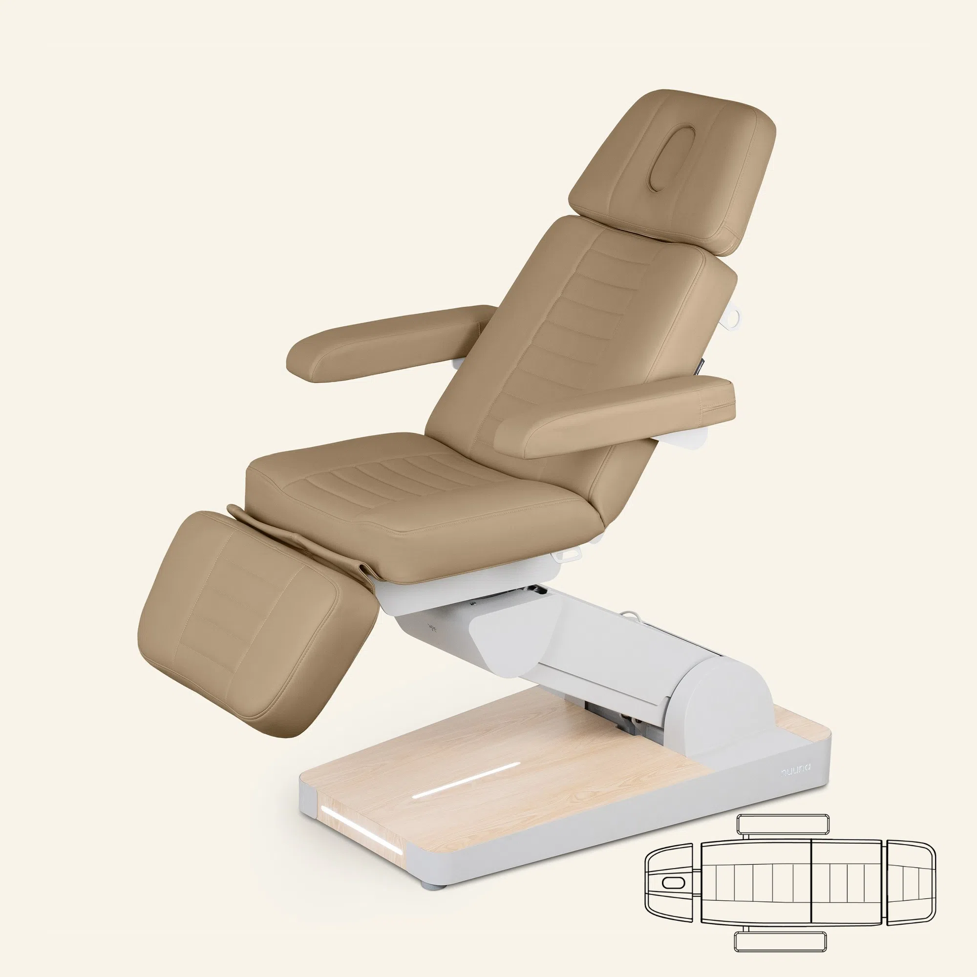 Verstelbare beige behandelstoel met armleuningen