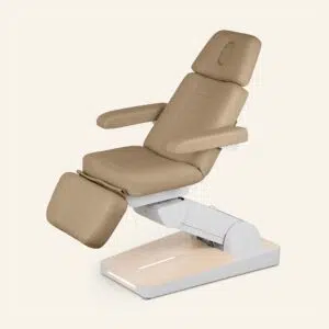 Verstelbare beige behandelstoel met arm- en beensteun