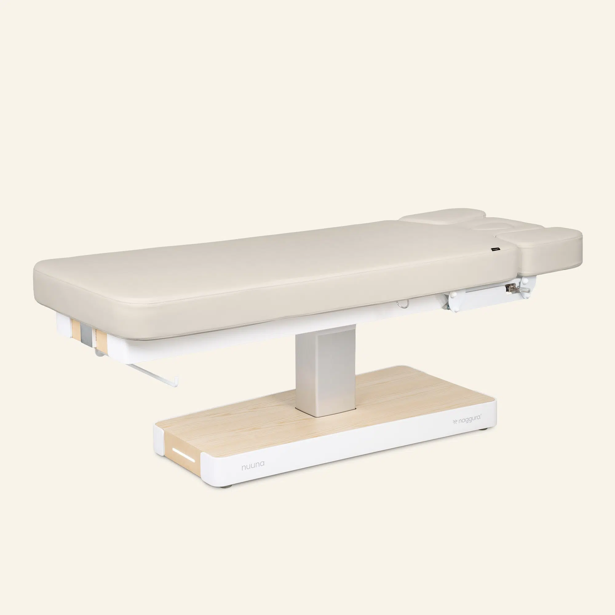 Moderne beige behandelbank met verstelbare hoofdsteun